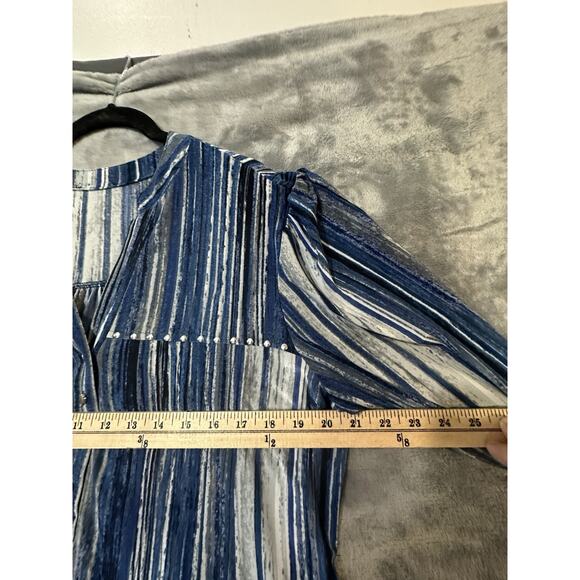 Women’s Boho Blue White Striped Tunic Top (Cato-Style, Made in India) 1x - Picture 7 of 8